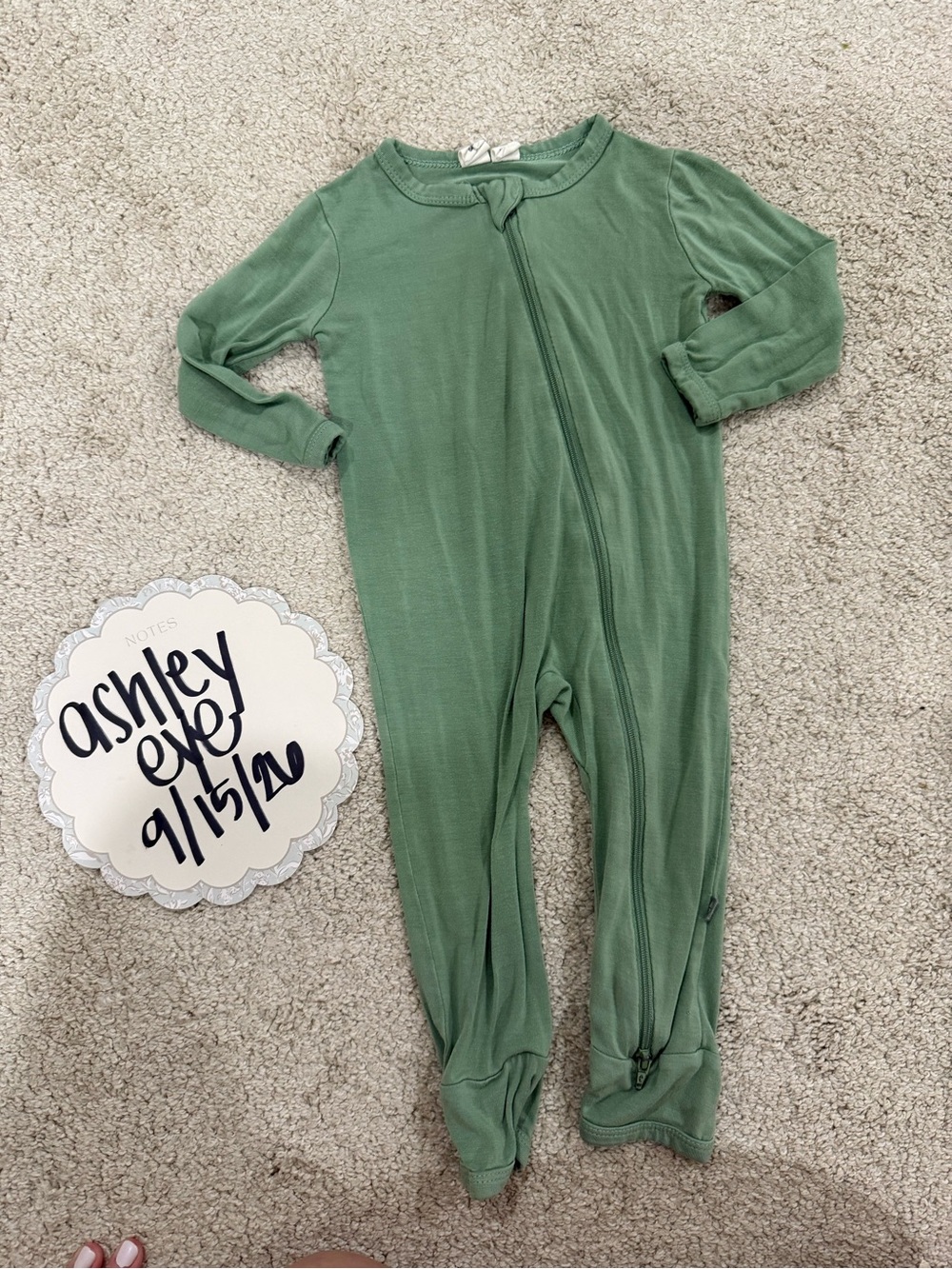 Kyte BABY Green Zip-Front Long Sleeve One-Piece